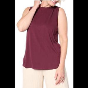 WynneLayers Women's Sorona Jersey Knit Sleeveless Tee Burgundy - Regular
